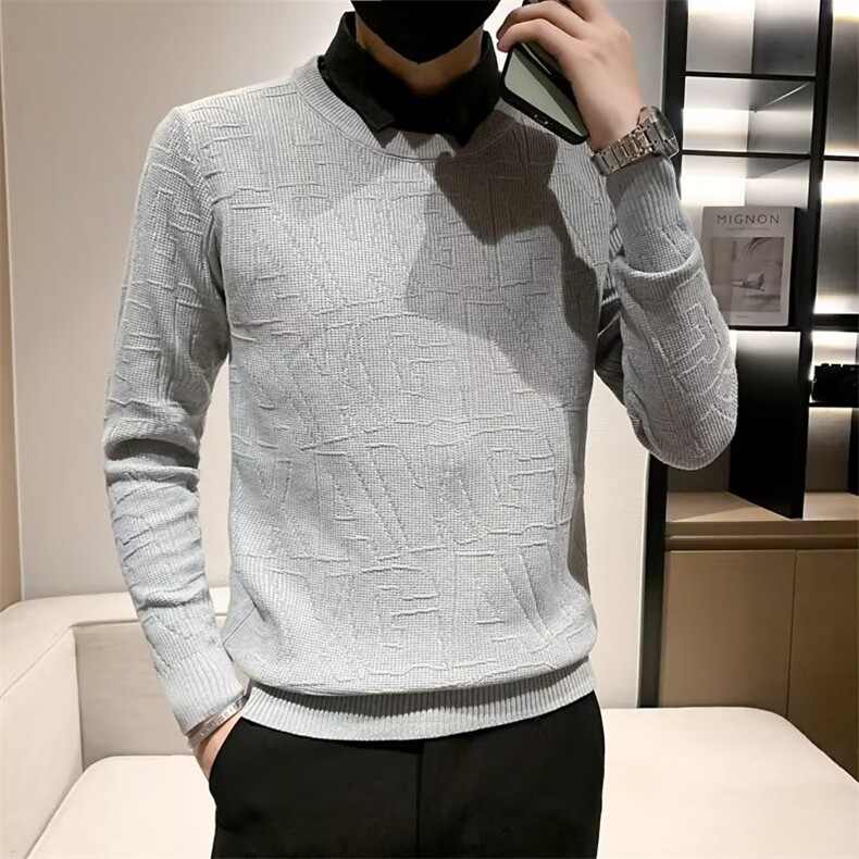 网红衬衫领假两件毛衣男秋季新款韩版拼接针织衫男士秋装上衣S521,男装针织衫/毛衣,星座1116A-2（原606A-1）
