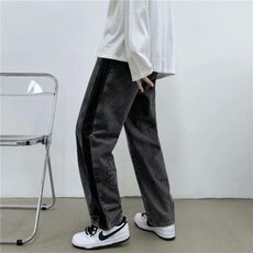 牛仔裤男港风字母印花2021夏季新款ins宽松直筒休闲裤潮K430-P45，男装牛仔裤，星座412-2