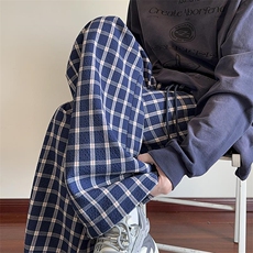 2026春季新款复古潮格子休闲裤男老钱风大码阔腿裤K5628特P30控58，男装休闲裤，电商A001