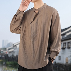 2025春季新中式唐装圆领棉麻衬风男装时尚衬衣衫C178-P65，男装衬衫，电商B277(原6028)