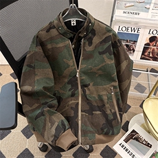 得物品质秋款男迷彩立领夹克衫皮拼接宽松外套JK034P85，男装夹克，星座1013-1