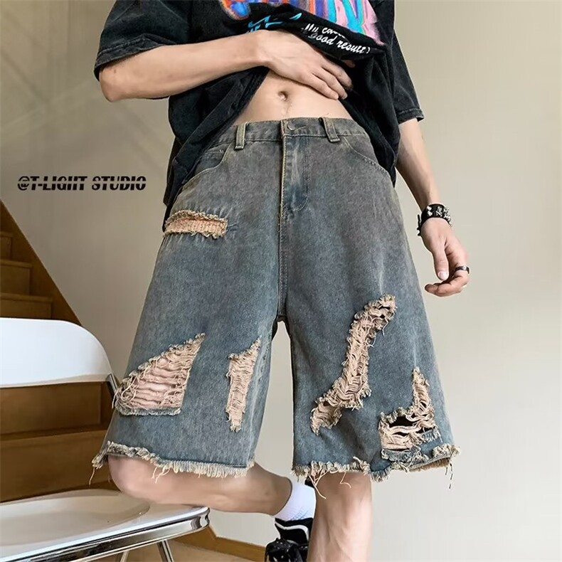 男士牛仔短裤夏季破洞休闲五分裤宽松直筒中裤XZ212-QNK552-P38,男装牛仔裤,星座212