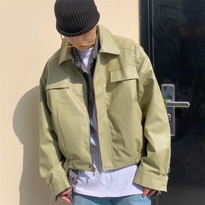 美式复古短款皮衣外套男春秋季潮牌宽松休闲街头机车翻领PU皮夹克图片