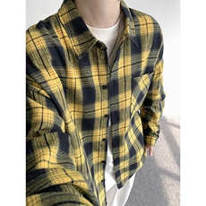 衬衫男春季新款港风宽松大码磨毛格子长袖衬衣CS6638-特P29，男装衬衫，星座214-3