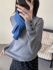 2025年秋季时尚百搭提前就业休闲扣子翻袖圆领，女装针织衫/毛衣，暖烁特种纱工厂店