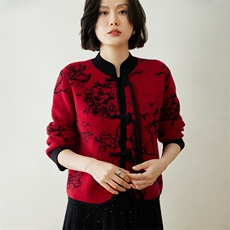 优雅古风提花盘扣35%羊绒开衫时尚修身显瘦女装外套，女装羊绒衫，迎冬羊绒