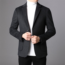 羊毛布西服中年男装商务休闲宽松薄款上衣男士纯色后中开衩外套，男装西服，电商B212（原钱塘6029）