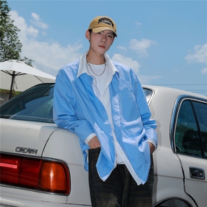 2025港风假两件大码M-5XL情侣男女潮长袖衬衫男CS77859P60控98,男装衬衫,星座227-7