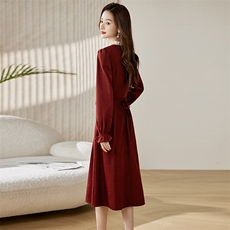 优雅气质长袖连衣裙修身显瘦时尚百搭，女装连衣裙，贵人树