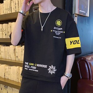 短袖t恤男宽松大码夏装潮牌休闲印花体恤衫DT05P30图片