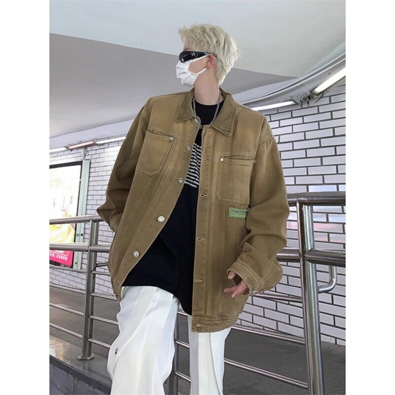 渐变做旧牛仔外套男女春季美式复古vibe工装夹克潮牌痞帅宽松上衣,男装夹克,星座506A