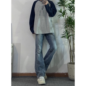 美式hiphop牛仔裤修身直筒微喇叭裤 68图片