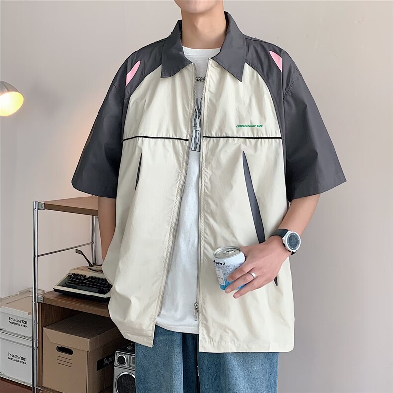 衬衫男短袖韩版潮流拼色字母帅2023夏季新款ins宽松外套CY383-P38,男装衬衫,星座412-3