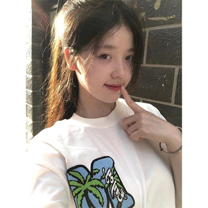 万针全刺绣工艺抖音得物高品质260克重磅纯棉双纱美式高街短袖T恤图片