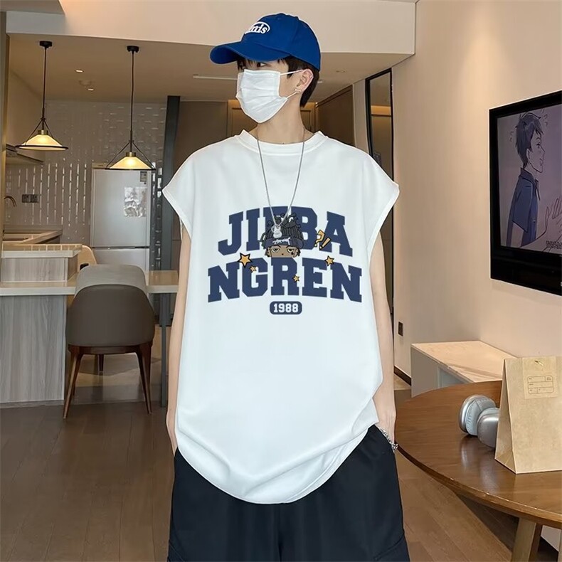 鹿皮绒背心夏季潮牌美式网红坎肩宽松上衣运动男无袖t恤ST216-P30,男装T恤,星座412-3