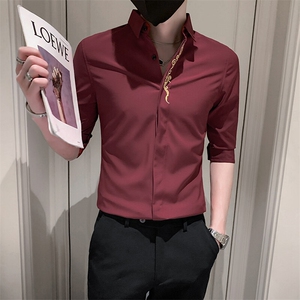 夏季新款男士衬衣七分袖绣花衬衫男休闲修身上衣301A-1/CS330/P55图片