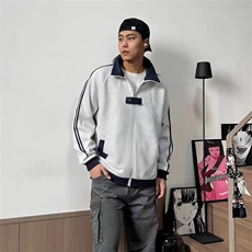 抖音得物品质秋冬美式高街重磅结构拼接织带翻领卫衣夹克外套W113，男装夹克，电商A486