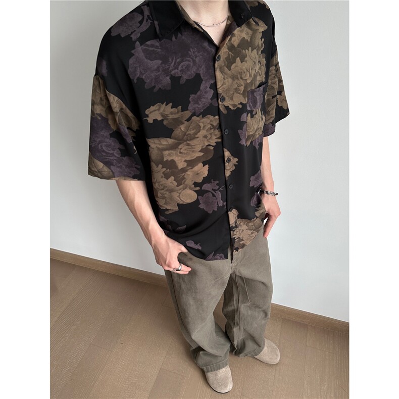 潮牌花色短袖衬衫男高级感冰丝2025新款夏季潮流衬衣AA6722-P34图片