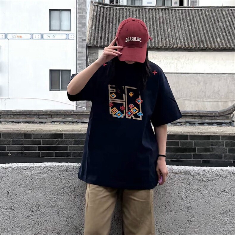 万针全刺绣工艺高品质260克双纱纯棉美式高街短袖T恤特P33,男装T恤,电商A486-1