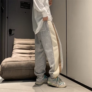 ins侧边拼色加绒运动裤男冬季加肥加大码潮宽松休闲束脚卫裤K62图片