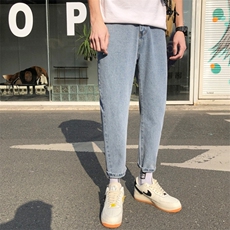春夏季新款港风简约百搭牛仔裤男韩版直筒小脚九分裤男/，男装牛仔裤，电商D202