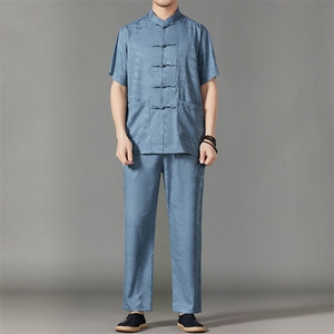 2026夏季薄款高端风冰丝短袖衬衫套装唐装汉服 HL23808-P120图片