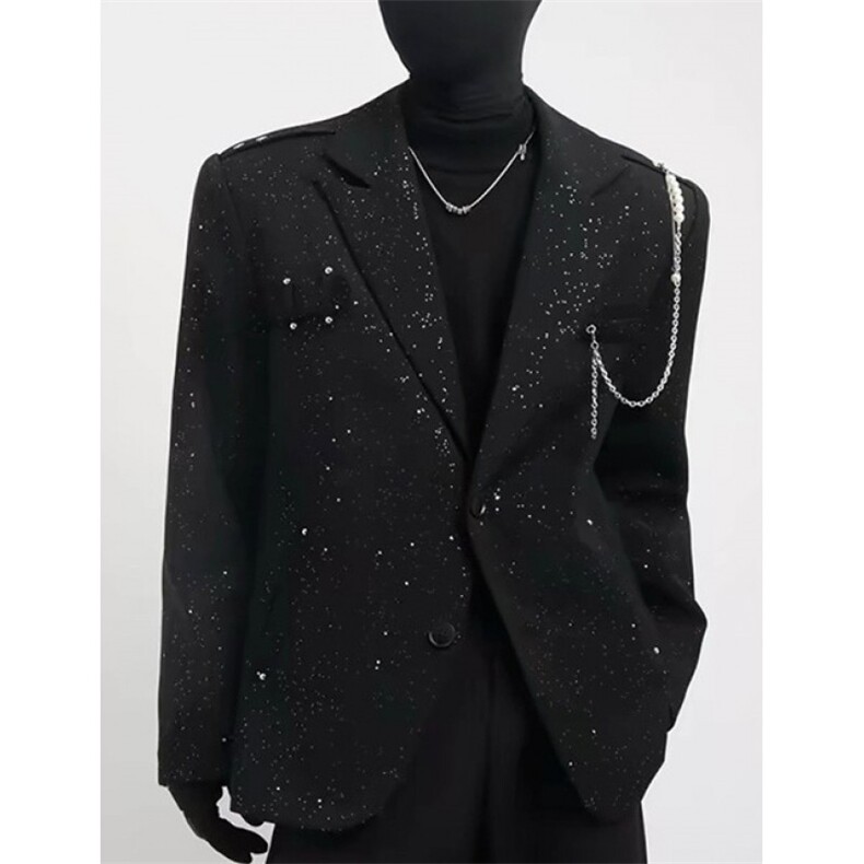 满天星西服男高级感宽松痞帅发型师垫肩西装外套男春秋X8253,男装西服套装,星座1116A（原606A-3）