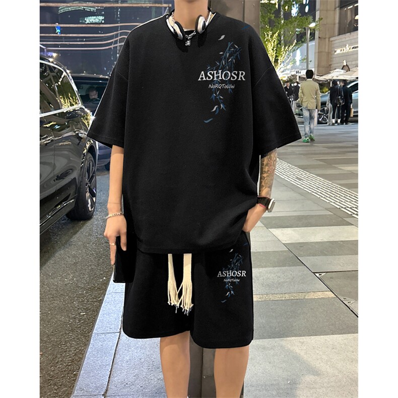 套装！华夫格套装短袖T恤短裤男TZ201-特P38,男装T恤,电商B367