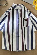 XZ-230-1CS501夏新款平铺简约轻奢风七彩条纹休闲短袖衬衫P45控58，男装衬衫，星座230-1