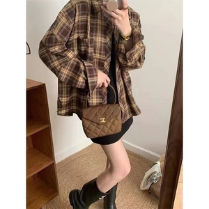 2025新款高级感慵懒风韩系格子衬衫女长袖薄款防晒穿搭休闲外套