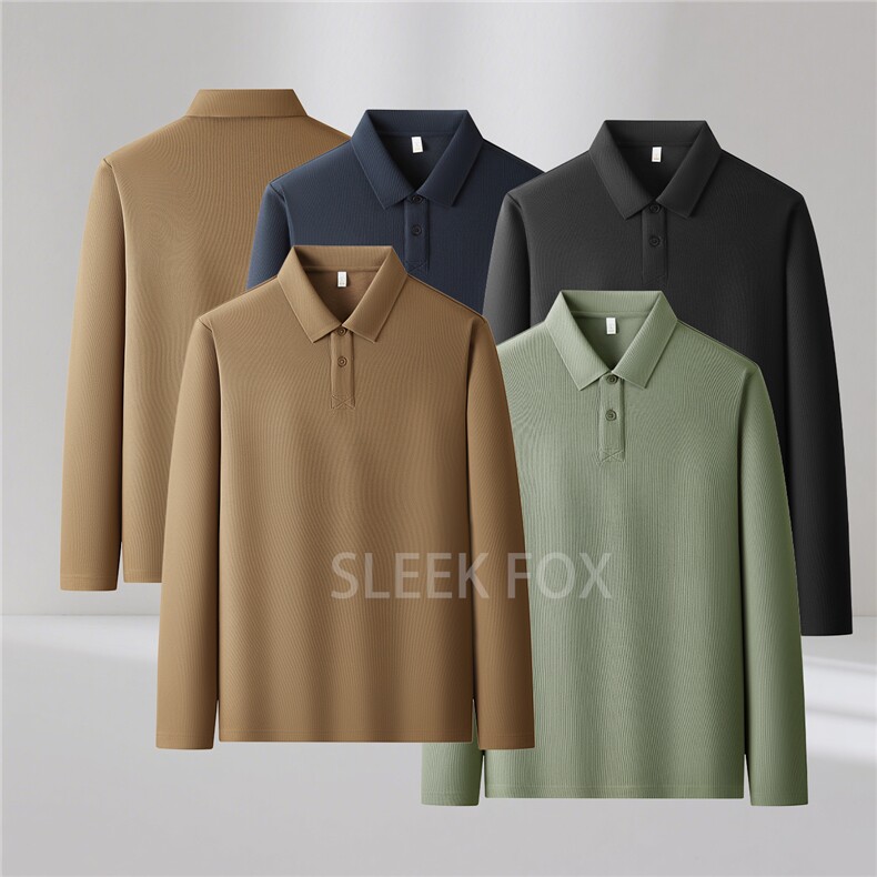 秋款男POLO衫长袖T恤弹性抗皱八角珠外套大码M-4XL PL9001 P50图片