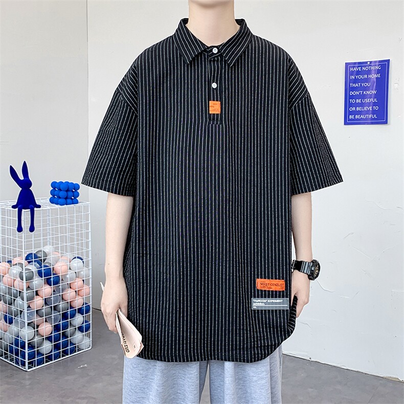 货足8XL-M美式POLO衫条纹短袖衬衫男2023夏季新款半袖衬衣加大码,男装Polo衫,钱塘717(原712)