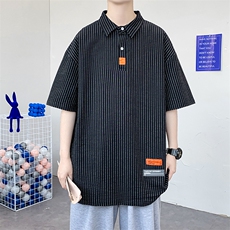 货足8XL-M美式POLO衫条纹短袖衬衫男2023夏季新款半袖衬衣加大码，男装Polo衫，钱塘717(原712)