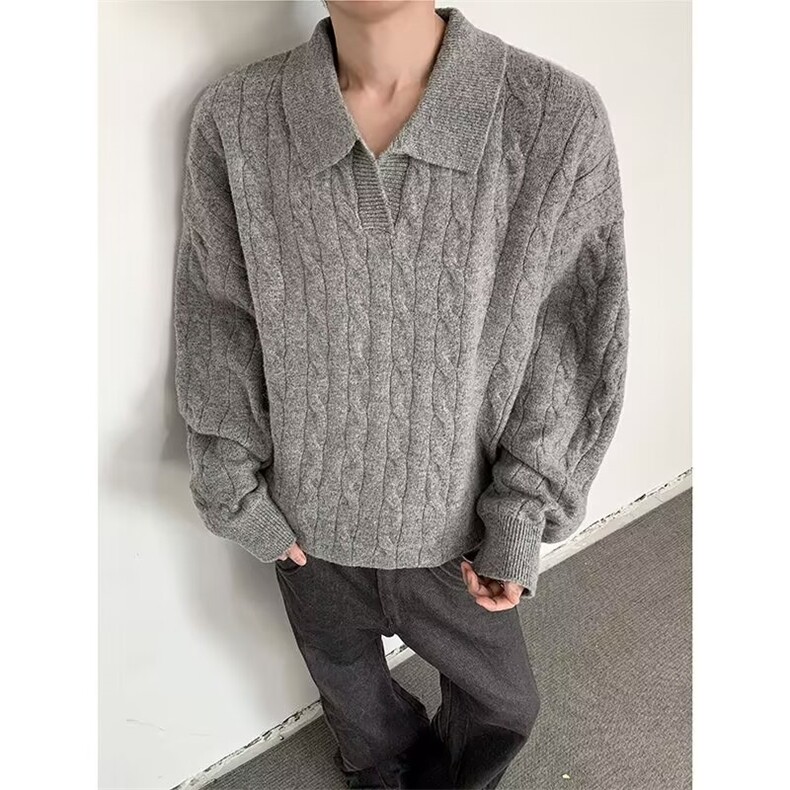 CY0892-P68新款复POLOV领纯色毛衣慵懒风宽松针织衫上衣,男装针织衫/毛衣,电商C233