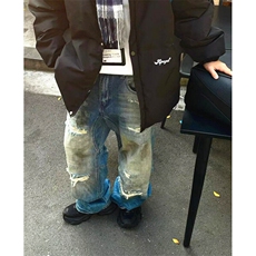 高街破洞脏染废土风牛仔裤男款秋冬季痞帅直筒阔腿长裤子N7644，男装牛仔裤，星座1116A（原606A-3）