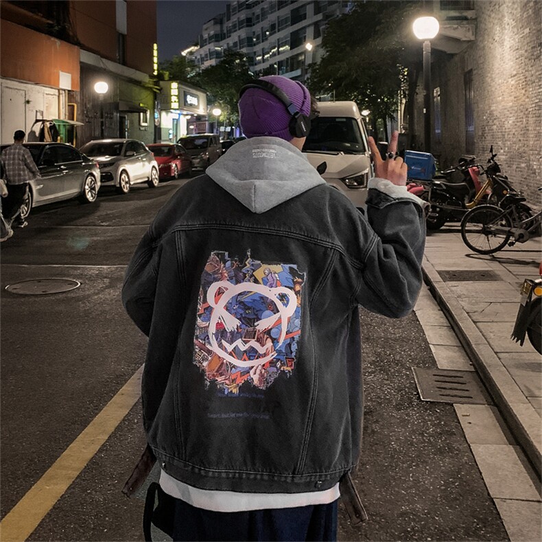 潮牌羊羔毛牛仔外套工装夹克大码宽松连帽冬季加绒衣JK888-P110,男装棉衣,星座1103-3
