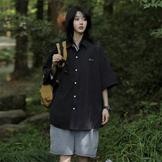 2024复古衬衫夏装港风学生宽松设计感趣味新款女装上衣外穿，男装衬衫，星座716-3