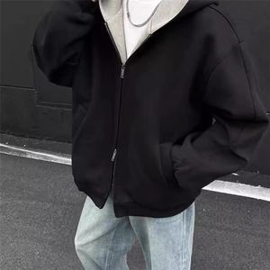 潮牌春秋卫衣男女美式复古廊形情侣连帽衫高街撞色休闲外套JKA33图片