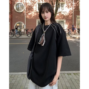 夏季美式高街ins重磅拉链装饰短袖T桖货号TX25172P35图片