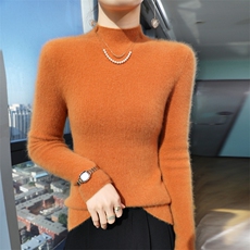 2024秋新款针织衫女半高领内搭长袖修身短款打底针织衫，女装针织衫/毛衣，暖娇绒包芯纱店