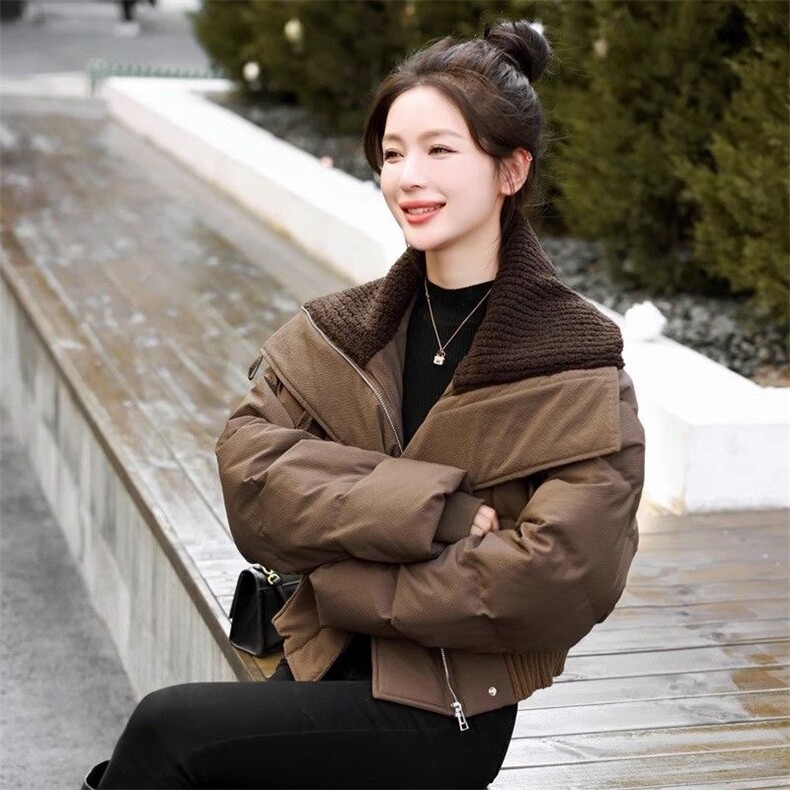 欧货短款羽绒棉服女小个子2024年冬季新款高端洋气大翻领白,女装棉衣/棉服,星座1511