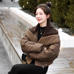 欧货短款羽绒棉服女小个子2024年冬季新款高端洋气大翻领白图片