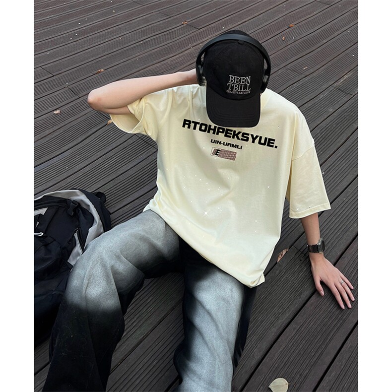 量大优供抖音视频支持得物配合二开美式满天星亮片短袖T恤MTX157,男装T恤,电商A486