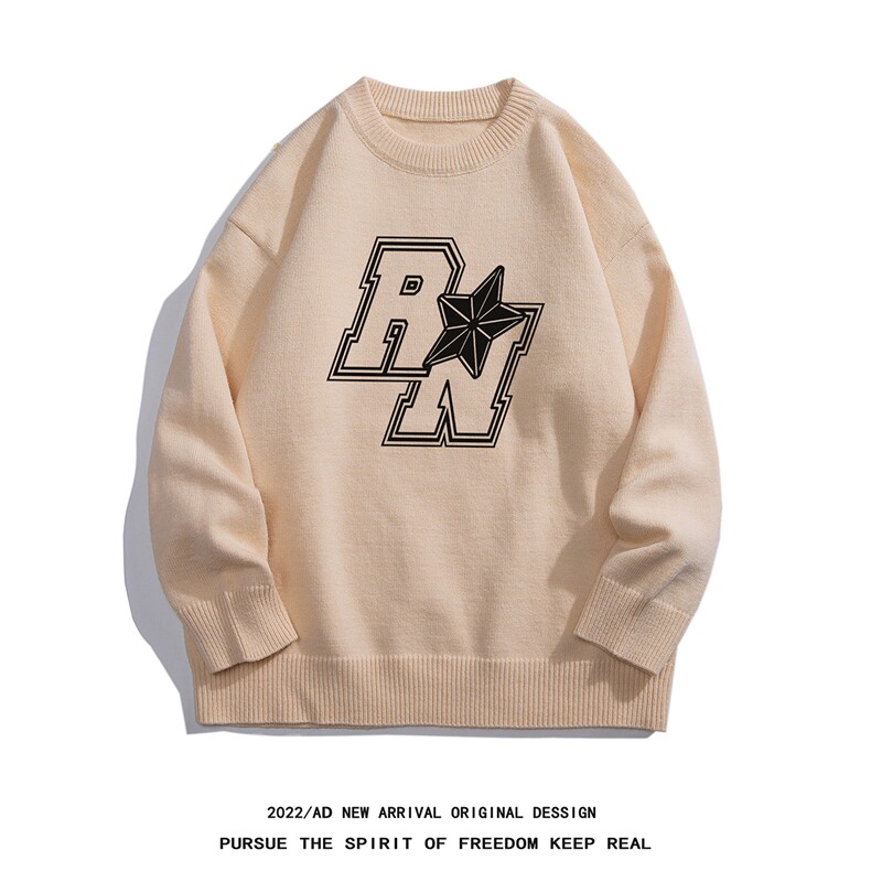 白底新款秋季时尚百搭宽松字母印花潮流毛衣M1023P50控68,男装针织衫/毛衣,电商A247-1