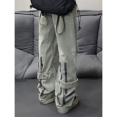 B221美式ins高街暗黑系小众拉链直筒牛仔裤LK23073-P65控88，男装牛仔裤，电商B221