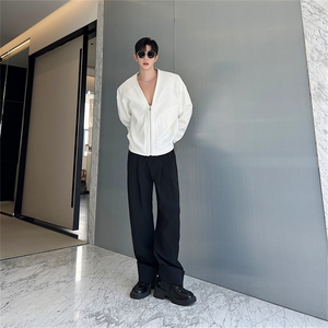 韩版卫衣外套男无领设计小众oversize宽松禁欲上衣男P115图片