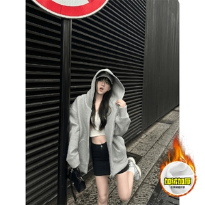 480G重磅加绒硬挺boxy男女秋冬美式高街结构双拉链开衫卫衣厚外套图片