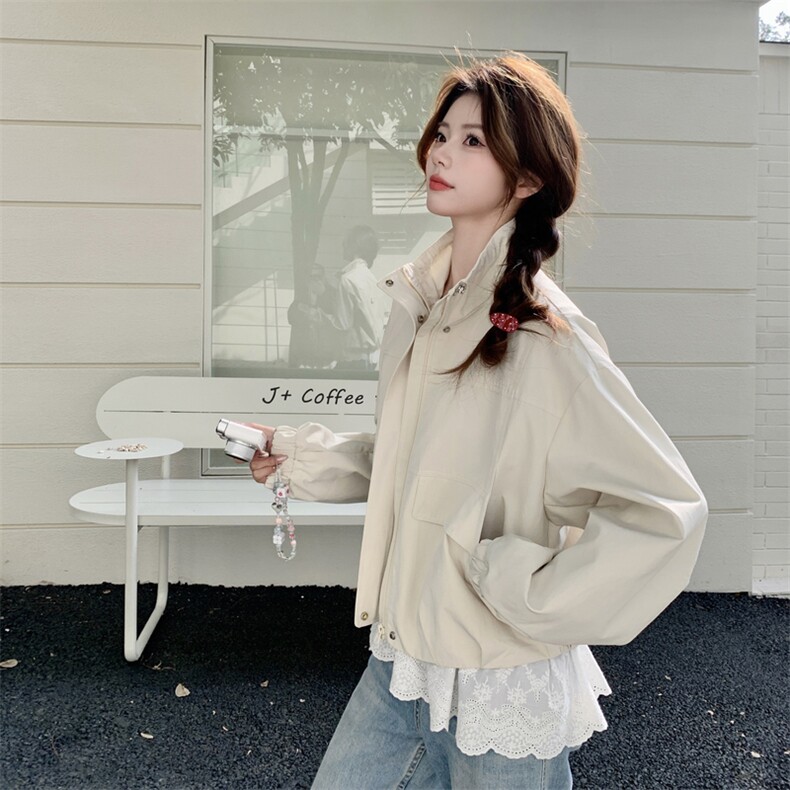 现货米白色春季新款外套女短款休闲宽松上衣2C353--721#P165K268,女装短外套,2C353
