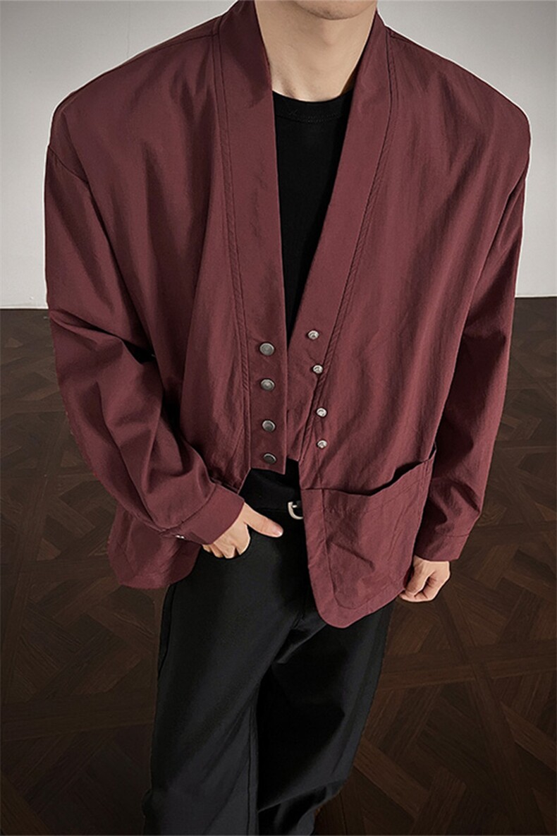 现货CS1161-p55新款高品质小众叠穿开衫大码衬衫上衣外套,男装衬衫,电商A059