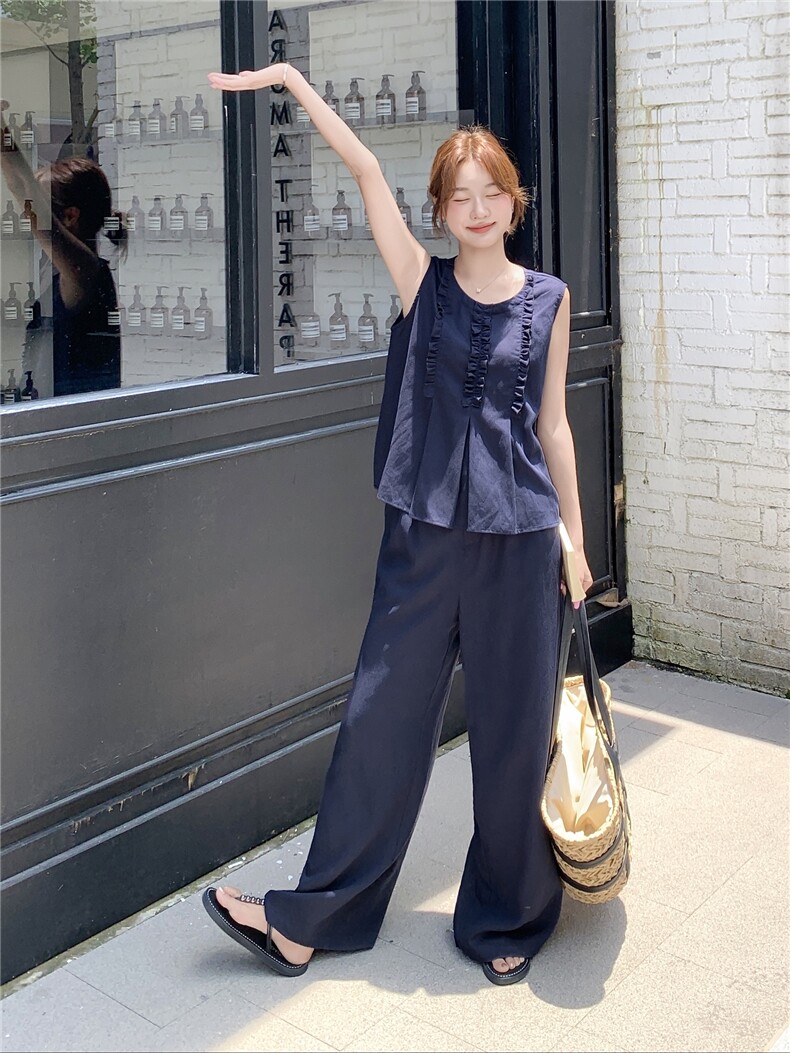 现货210-3273-P165-K218新款法式宽松马甲上衣配阔腿裤2025年夏季,女装套装/套裙,浙宝210（原浙宝191）